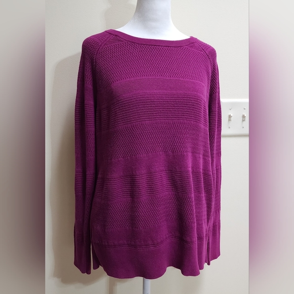 Banana Republic Mixed Textures Plum Purple Knit Pullover Sweater Size L - Picture 8 of 11